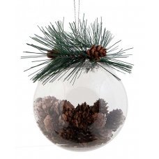 Χριστουγεννιάτικη Μπάλα Διάφανη με Πευκοβελόνες και Κουκουνάρια (10cm)